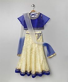 Bluebell Flutter Sleeves Choli Ghagra Set With Dupatta - Blue Cream Bluebell Flutter Sleeves Choli Ghagra Set With Dupatta - Blue Cream