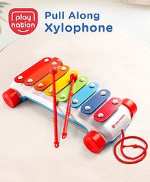 Play Nation Premium Pull Along Xylophone with 8 Notes & 2 Mallet| First Musical Xylophone with Wheels for Baby & Toddlers| Pre-school Musical Instruments & Activity Toys for 0-4 Years Kids| BIS Certified