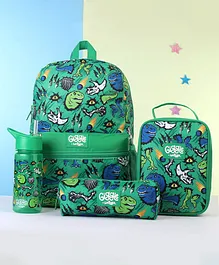 Smiggle Giggle Bagpack Lunch Box Water Bottle and Pencil Pouch Green- Height 14 Inch