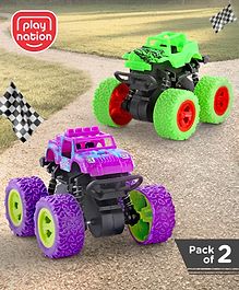 Play Nation Monster Truck Stunt Toy Car Pack of 2 - Green Purple