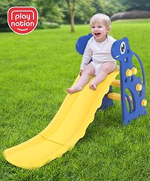 Play Nation Premium Blue and Yellow Dino Slide for Kids at Home(L 4.43 x B 1.48 x H 2.46) ft| Mini Freestanding Foldable Indoor Slider for 2-4 Years Kids| Child Safe Material| BIS Certified