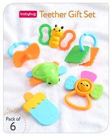 Babyhug Teether Gift Set Pack of 6||Easy to Grip|Fits in Mouth, Stimulates and Massages Sore Gums| Gifting Toy| Child Safe Material| BIS Certified| 4 Months+