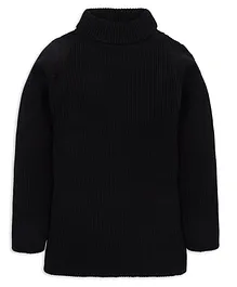 RVK Full Sleeves  Ribbed Solid Pullover Sweater - Black