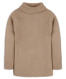 RVK Full Sleeves  Ribbed Solid Pullover Sweater - Beige