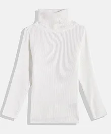 RVK Kids Off White Ribbed Solid Sweater-Off White