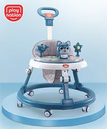 Play Nation Multifunctional 360 Degree Baby Walker with 2 level Height Adjustment & Musical Play Tray Cum Feeding Tray with Parent Handle-  Blue