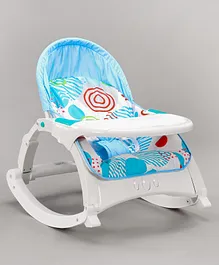 2 in 1 Portable Rocker Cum Reclining Chair with Removable Food Tray & Toys with Soothing Vibrations and Music - Light Blue & White
