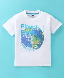 Fido Single Jersey Half Sleeves T-Shirt Earth Printed - White