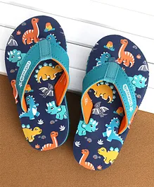 Cute Walk by Babyhug Slip On Flip Flops Dino Print-  Blue & Sea Green