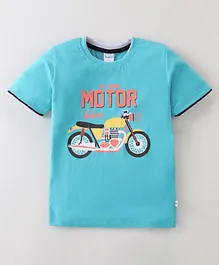 Taeko Cotton Jersey Half Sleeves T-Shirt With Motorcycle Print - Green