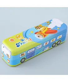 Single Compartment Bus Shape Pencil Box With Kitty Print - Blue
