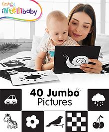 Intellibaby Large High Contrast Premium B&W Flash Cards|40 B&W Visuals|Non Toxic|Anti Glare|Tummy Time Play|Visual Stimulation|Paediatrician Approved