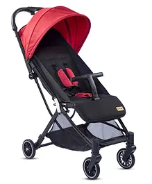 LuvLap Urbane Baby Stroller / Pram with 5 point Safety Harness, Easy Fold, Extended Canopy, Multi level recline, Looking window, easy Assembly, 6 Month + (Red & Black)