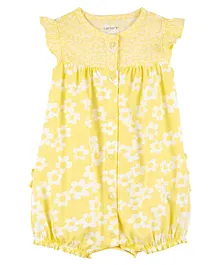 Carter's Cotton Blend Frill Sleeves Floral Printed Romper - Yellow