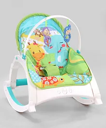 Play Nation Newborn To Toddler 2 in 1 Portable Baby Rocker With Food Tray and Music Vibration with Toys - Giraffe Green