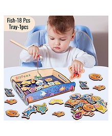 BitFeex Wooden Magnetic Fishing Catching Game With Tray- 18 pieces