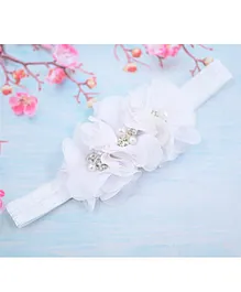 Little Miss Cuttie Triple Chiffon Flower  Embellished Headband - White