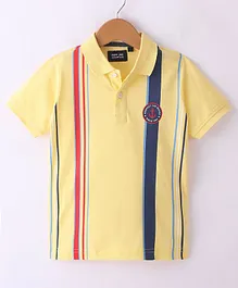Ruff Cotton Knit Half Sleeves Polo T-Shirt Stripes & Anchor Print - Yellow
