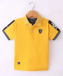 Ruff Cotton Knit Half Sleeves T-Shirt Logo Print - Mustard Yellow