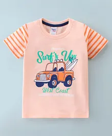 Taeko Single Jersey Knit Half Sleeves T-Shirt Vehicle Print- Peach