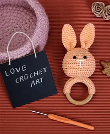 Crochet Wooden Rabbit Rattle - Peach