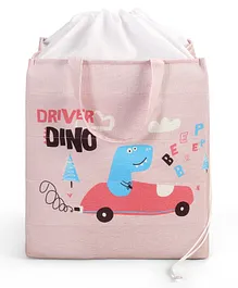 Babyhug Canvas Rectangular Storage Bag with Driver Dino Print- Pink