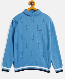 RVK Full Sleeves Self Design Acrylic Sweater - Blue