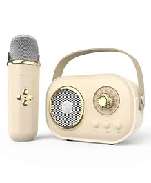Happy Hues Kids Karaoke Portable Bluetooth Speaker with 1 Wireless Microphones for Kids & Adults- Beige