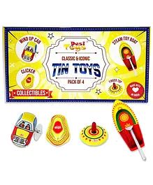 Desi Toys Classic & Iconic Vintage Tin Metal Toys Pack of 4 - Yellow