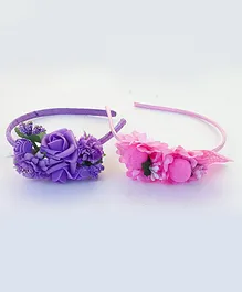 Tia Hair Accessories Set Of 2 Floral Embellished Hair Bands - Lavender & Baby Pink