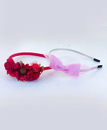 Tia Hair Accessories Set Of 2 Floral Applique Embellished Hair Bands - Red & Baby Pink