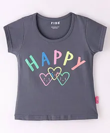 Fido Single Jersey Half Sleeves T-Shirt Heart Print - Grey