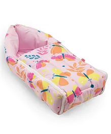 LuvLap 3 in 1 Baby Bed Sleeping Bag & Carry Nest Butterfly Print - Pink