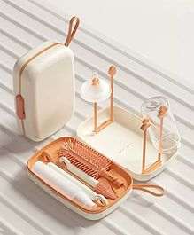 Multipurpose Bottle & Nipple Cleaning Brush Set Along With Bottle Drying Rack - Coffee Colour