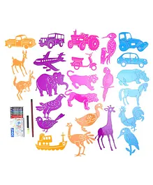 Zephyr Funcil Mega Animals Birds and Transport Stencil Set - Multicolour