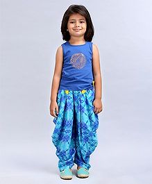 Soul Fairy Tee With Tassles & Fusion Printed Dhoti - Blue Soul Fairy Tee With Tassles & Fusion Printed Dhoti - Blue
