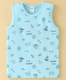 Taeko Single Jersey Knit Sleeveless T-Shirt Boat Print - Blue