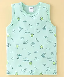 Taeko Single Jersey Knit Sleeveless T-Shirt Boat Print - Green