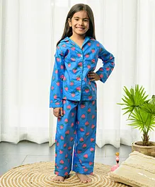 Fairies Forever Full Sleeves Strawberry Printed Coordinating Shirt & Pajama Set - Blue