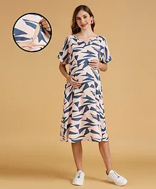 MomToBe Half Sleeves Abstract Triangle Printed  Maternity Dress With Nursing Access - Pink