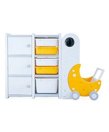 Miniture Toy Vault: Space themed Small Toy Storage Organizer for kids White And Yellow