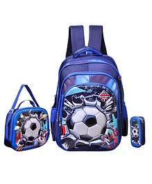 Happile Football Embossed Design  Hard Shell Three Piece Schoolbag Backpack Consist Of School Bag,Sling Bag And Pencil Pouch With Kids Favorite Character - 18 Inches