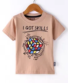 Fido Single Jersey Half Sleeves T-Shirt with Rubik's Cube Print - Brown