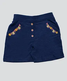 Pampolina Placement Floral Embroidered Demin Shorts - Blue