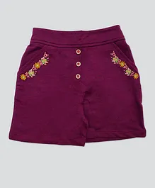 Pampolina Placement Floral Embroidered Demin Shorts - Purple