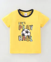 Taeko Single Jersey Half Sleeves Text & Football Printed T-Shirt - Yellow