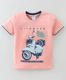 Taeko Single Jersey Half Sleeves Text & Scooter Printed T-Shirt - Light Peach