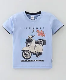 Taeko Single Jersey Half Sleeves Text & Scooter Printed T-Shirt - Sky Blue