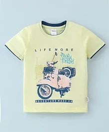 Taeko Single Jersey Half Sleeves Text & Scooter Printed T-Shirt - Lemon Yellow