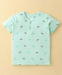 Taeko Single Jersey Half Sleeves Rocket Printed T-Shirt - Mist Green